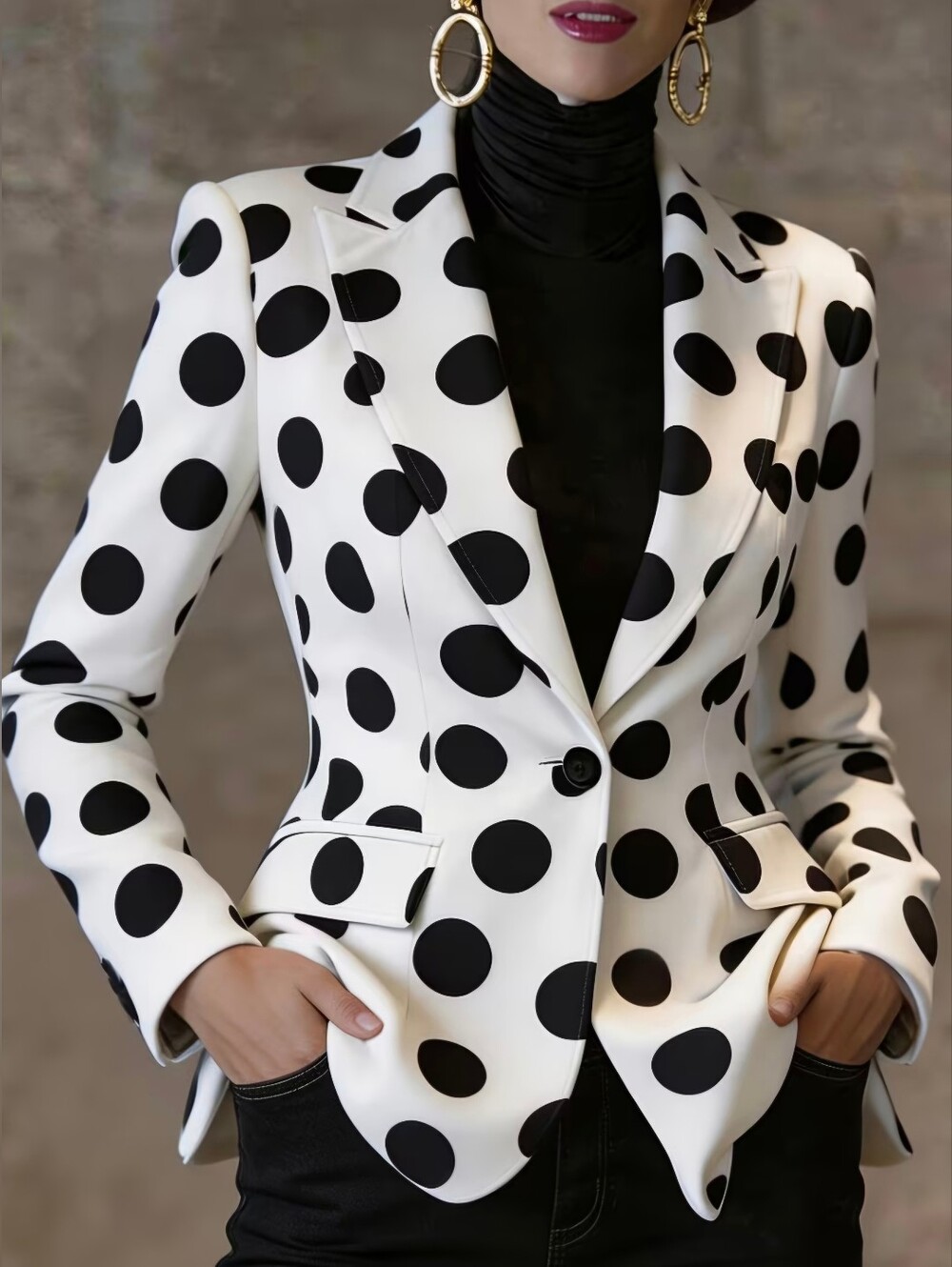 Vintage Polka Dot Blazer Women'S Casual Elegant Single-Button Slimming Commute